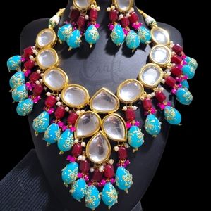 Tanjore Kundan Necklace,Firozi Beaded Handmade Kundan set, Indian Jewelry Online